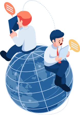 Flat 3 D Isometric Businessman Chat With Friend Over The World Through Internet Connection Global Network Connection And Online Communication Concept Illustration