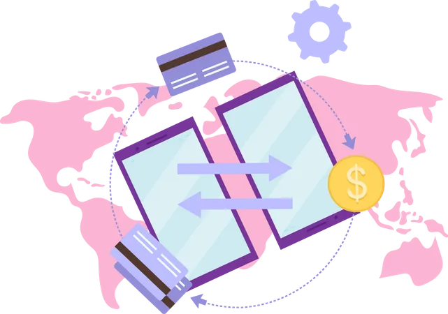 Global Payment System Flat Vector Illustration International Financial Credit Cards Transaction Cartoon Concept Money Transfer Remittance Service Peer To Peer Payments Gateway Isolated Metaphor Illustration