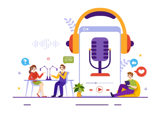 International Podcast Day Vector Illustration On September 30 With Broadcasting Studio Tools To Event Livestream In Cartoon Hand Drawn Templates イラスト