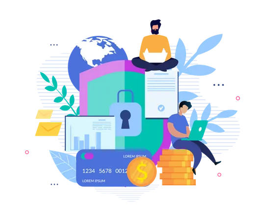 Global Security for Account and Online Banking Illustration
