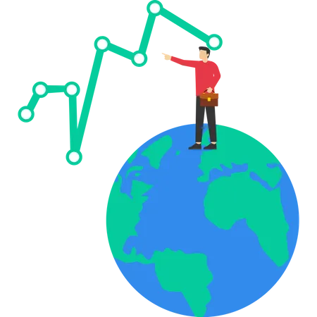 World Economy Concept Global Stock Market Diagram Or International Economy Concept Financial Statistics Or Investment Data Expert Businessman Standing On Earth Drawing Financial Charts And Graphs Illustration