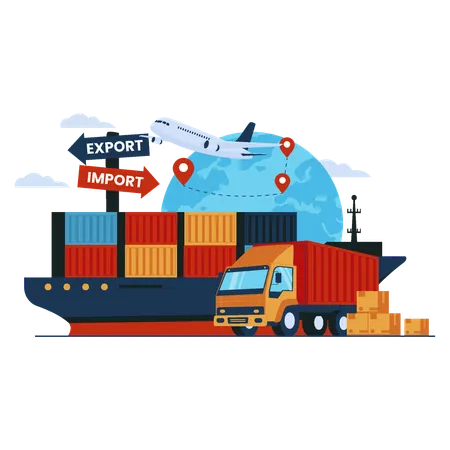 Global Logistic Distribution Service Illustration Concept Cargo Export And Import Logistics Business Concept Vector Flat Illustration 일러스트레이션