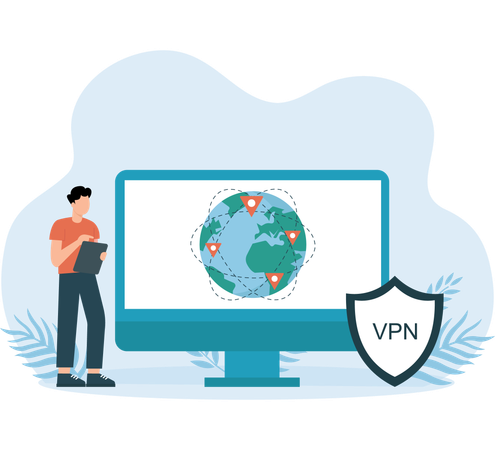 Global Vpn network used by employee  Illustration