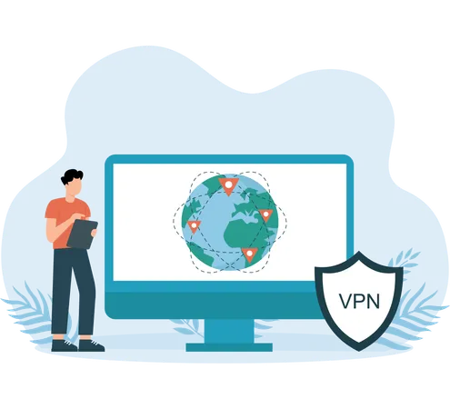 Global Vpn network used by employee  Illustration