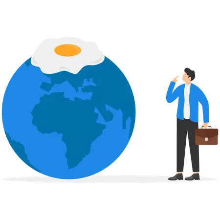 Global Warming Concept Business Vector Illustration Egg Frying Planet Earth Looking Illustration