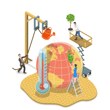 Isometric Flat Vector Concept Of Global Warming Climate Change Natural Disaster Illustration