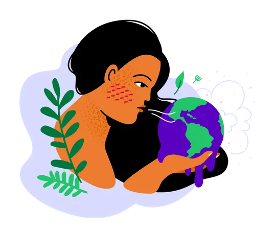 Global Warming Colorful Flat Design Style Illustration With A Character Beautiful Woman Blows On The Planet And Water Of The World Ocean Flows Down Climate Change Environmental Issues Idea Illustration