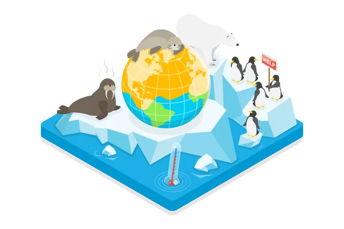 3 D Isometric Flat Vector Illustration Of Global Warming World Climate Change Ecology Problem Illustration