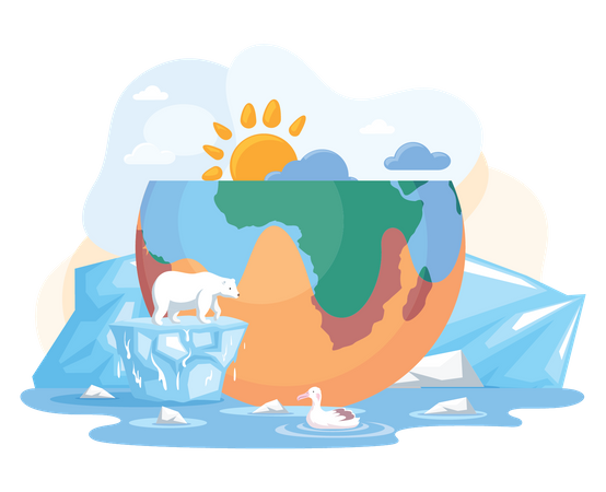 Global warming cause earth to melt Illustration