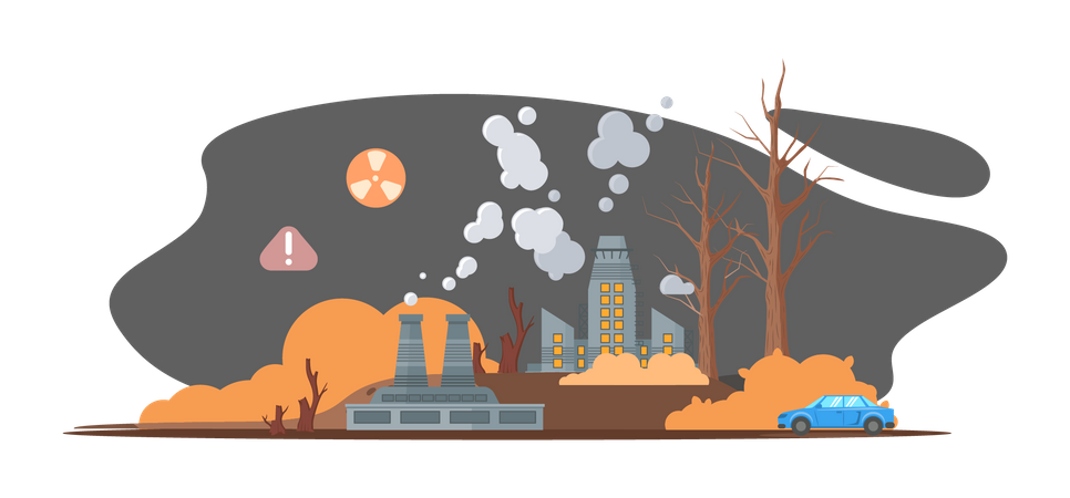 Global warming caused by big industries  Illustration