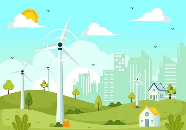 Global Wind Day Vector Illustration On June 15 With Earth Globe And Winds Turbines For Power And Energy Systems On Blue Sky In Flat Cartoon Background Illustration