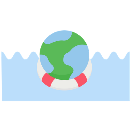 Globe float with a lifebuoy in a sea  Illustration
