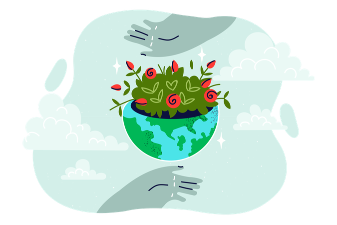 Globe with green plants symbolizing environmental sustainability and stability  イラスト
