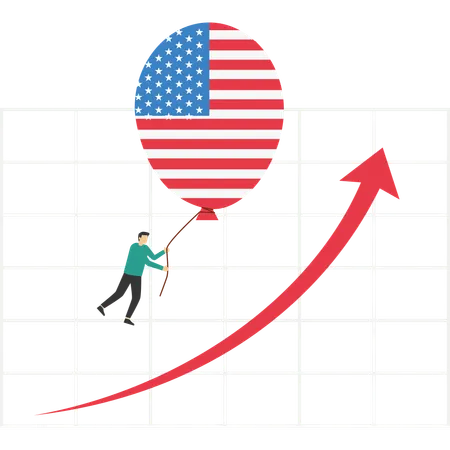 Globo con el símbolo de los Estados Unidos de América flota más alto  Ilustración