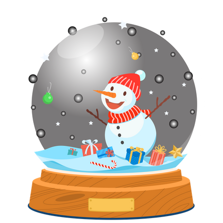 Globo de nieve navideño con muñeco de nieve.  Ilustración