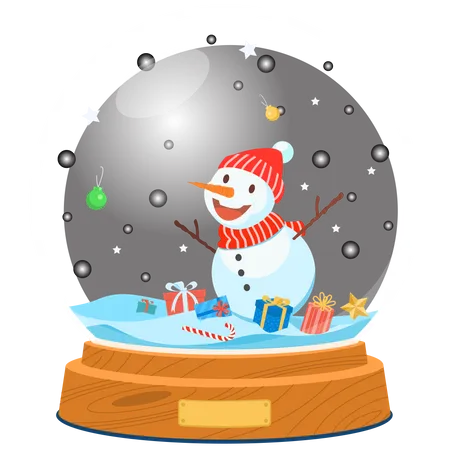 Globo de nieve navideño con muñeco de nieve.  Ilustración