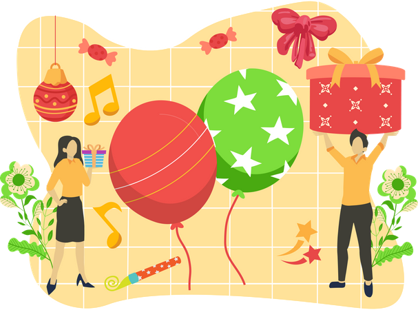 Globos de año nuevo  Ilustración