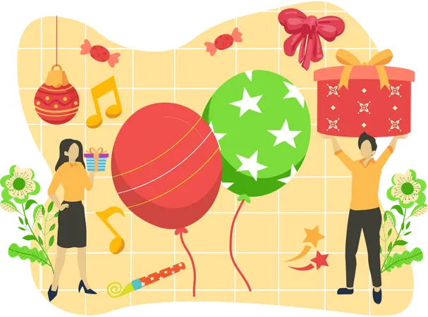 Globos de año nuevo  Ilustración