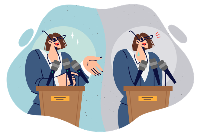 Glossphobia in woman speaking in front of audience  Illustration