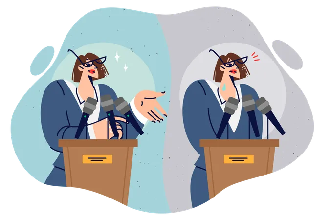 Glossphobia in woman speaking in front of audience  Illustration