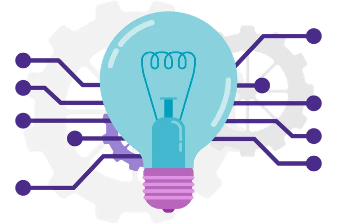 Glowing lightbulb with circuit lines  Illustration
