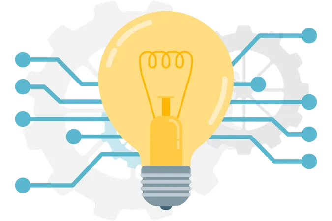 Glowing lightbulb with circuit lines  Illustration