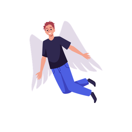 Glücklicher fliegender Junge mit Flügeln  Illustration