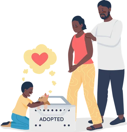 Glückliche afroamerikanische Familie mit adoptiertem Hund  Illustration