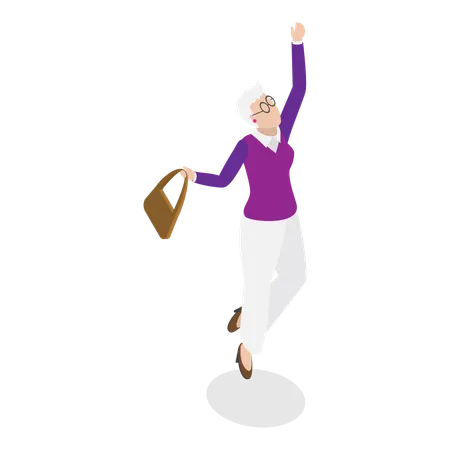 Glückliche alte Frau tanzt  Illustration