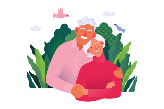 Glückliche ältere Menschen mit Krankenversicherung  Illustration
