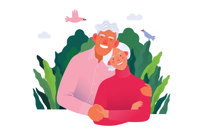 Glückliche ältere Menschen mit Krankenversicherung  Illustration