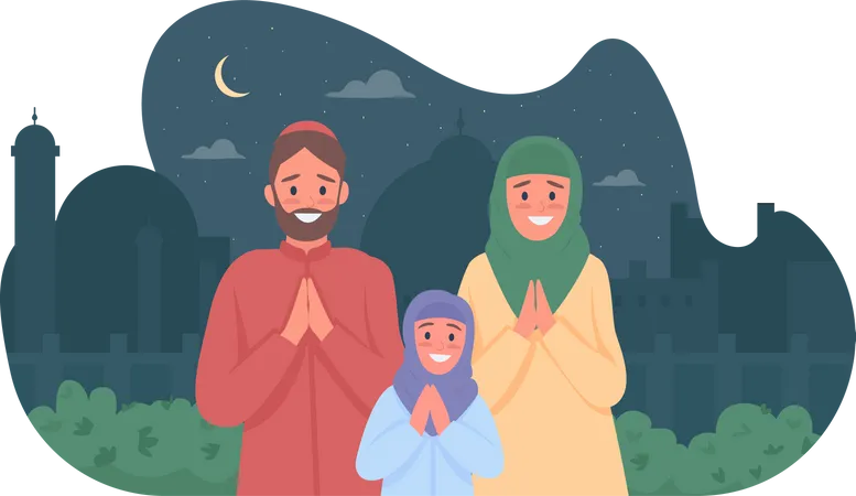 Glückliche arabische Familie betet zum Ramadan  Illustration