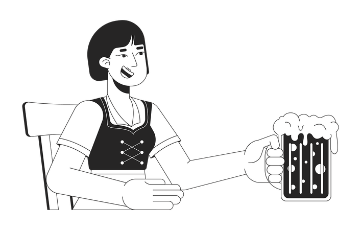 Glückliche asiatische Frau genießt Craft Beer  Illustration