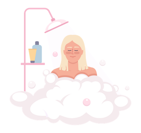 Glückliche blonde Frau badet mit Duschgel-Blasen  Illustration