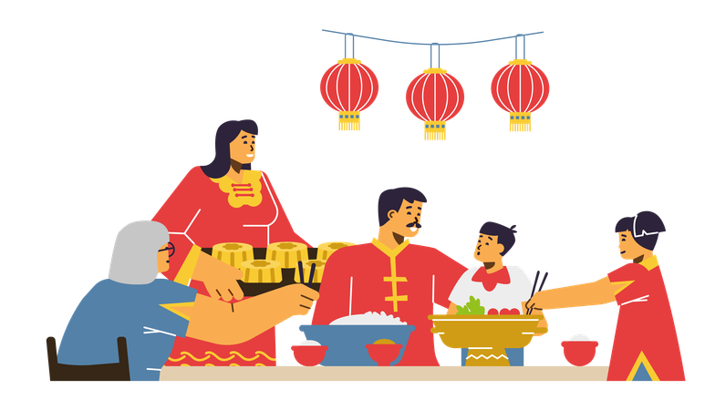 Glückliche chinesische Familie feiert Mittherbstfest  Illustration