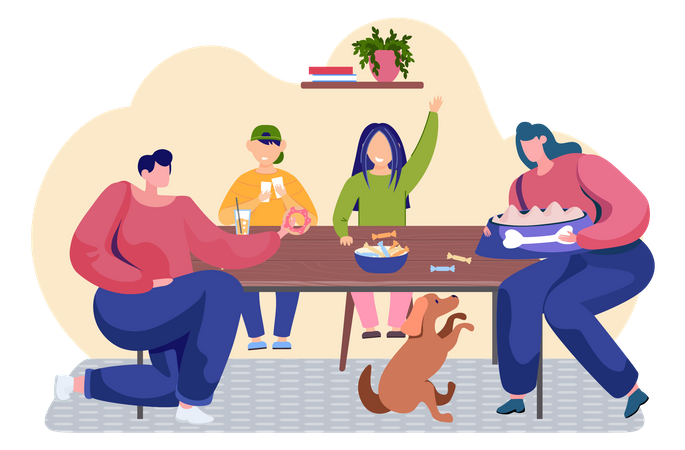 Glückliche Familie beim Abendessen zu Hause  Illustration