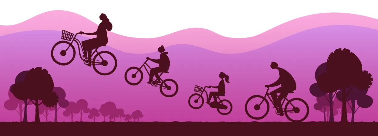 Glückliche Familie fährt Fahrrad  Illustration