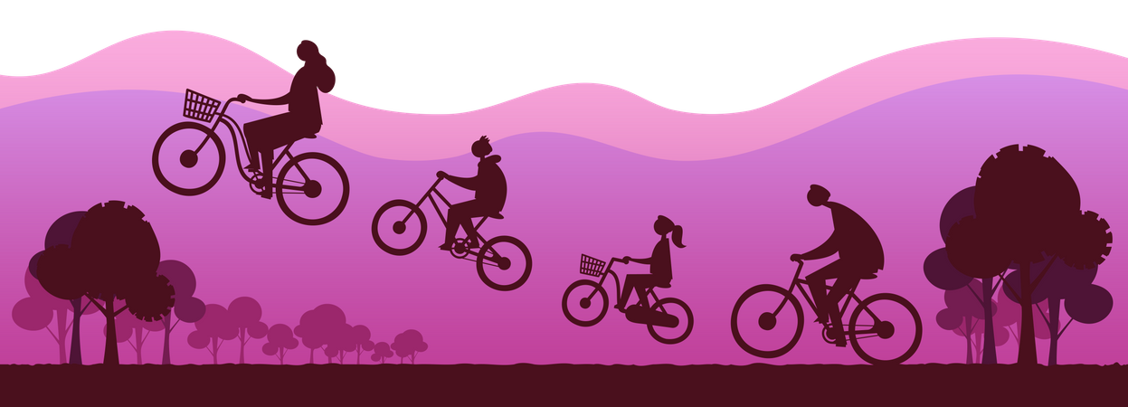 Glückliche Familie fährt Fahrrad  Illustration