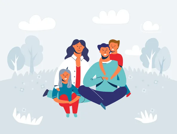 Glückliche Familie genießt Picknick  Illustration