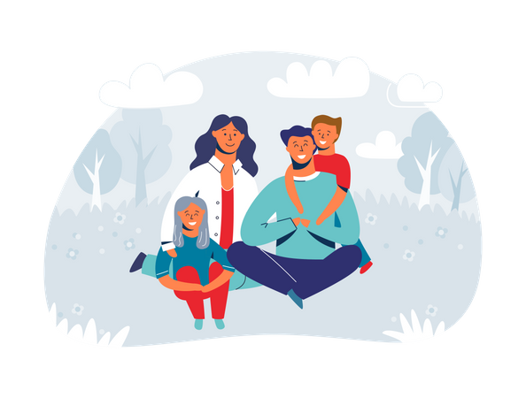 Glückliche Familie genießt Picknick  Illustration