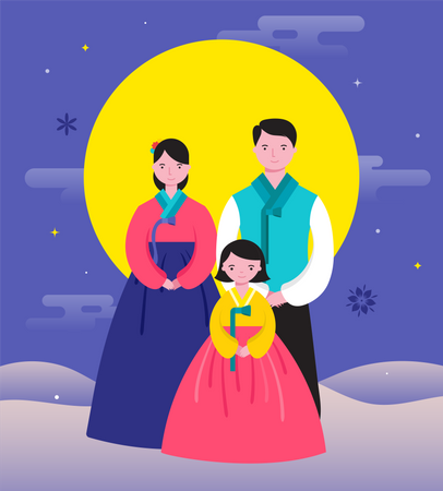 Glückliche Familie, koreanische traditionelle Kleidung  Illustration