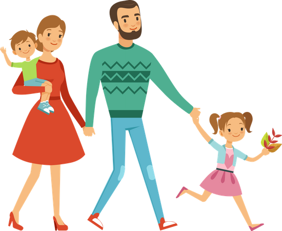 Glückliche Familie zusammen spazieren  Illustration