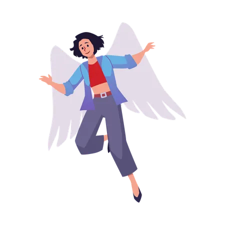 Glückliche fliegende Frau mit großen Flügeln  Illustration