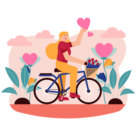 Glückliche Frau Fahrrad fahren  Illustration