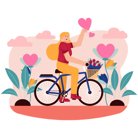 Glückliche Frau Fahrrad fahren  Illustration