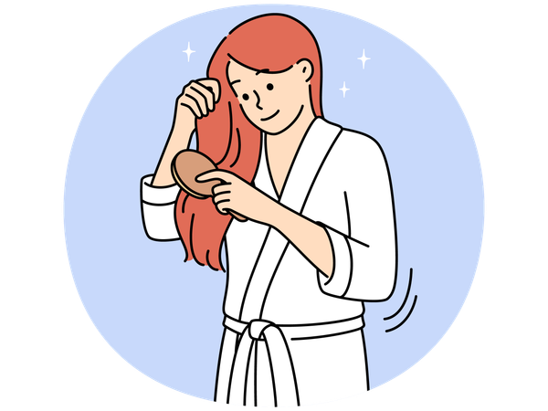 Glückliche Frau beim Haarebürsten  Illustration