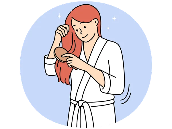 Glückliche Frau beim Haarebürsten  Illustration