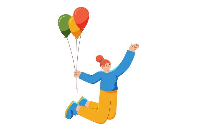 Glückliche Frau mit Ballon  Illustration