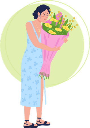 Glückliche Frau mit Blumenstrauß  Illustration