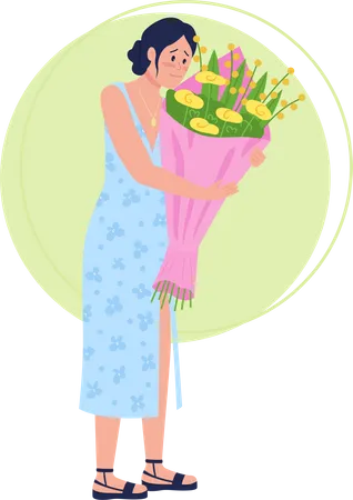 Glückliche Frau mit Blumenstrauß  Illustration